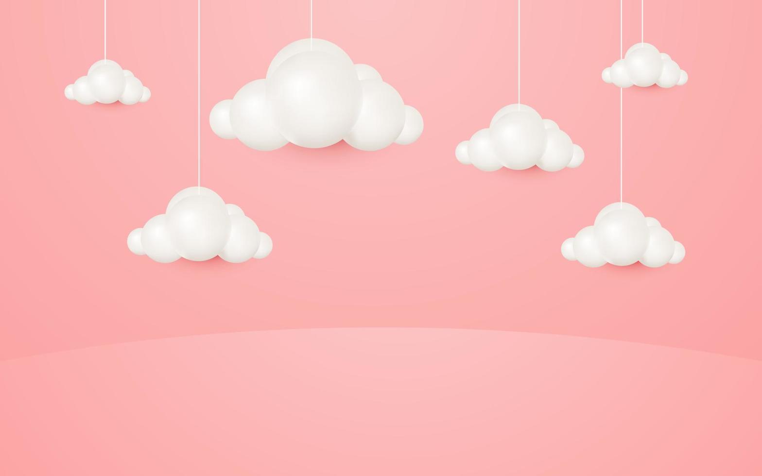 3d cartoon style hanging clouds on pastel pink background for product presentation mockup show vector