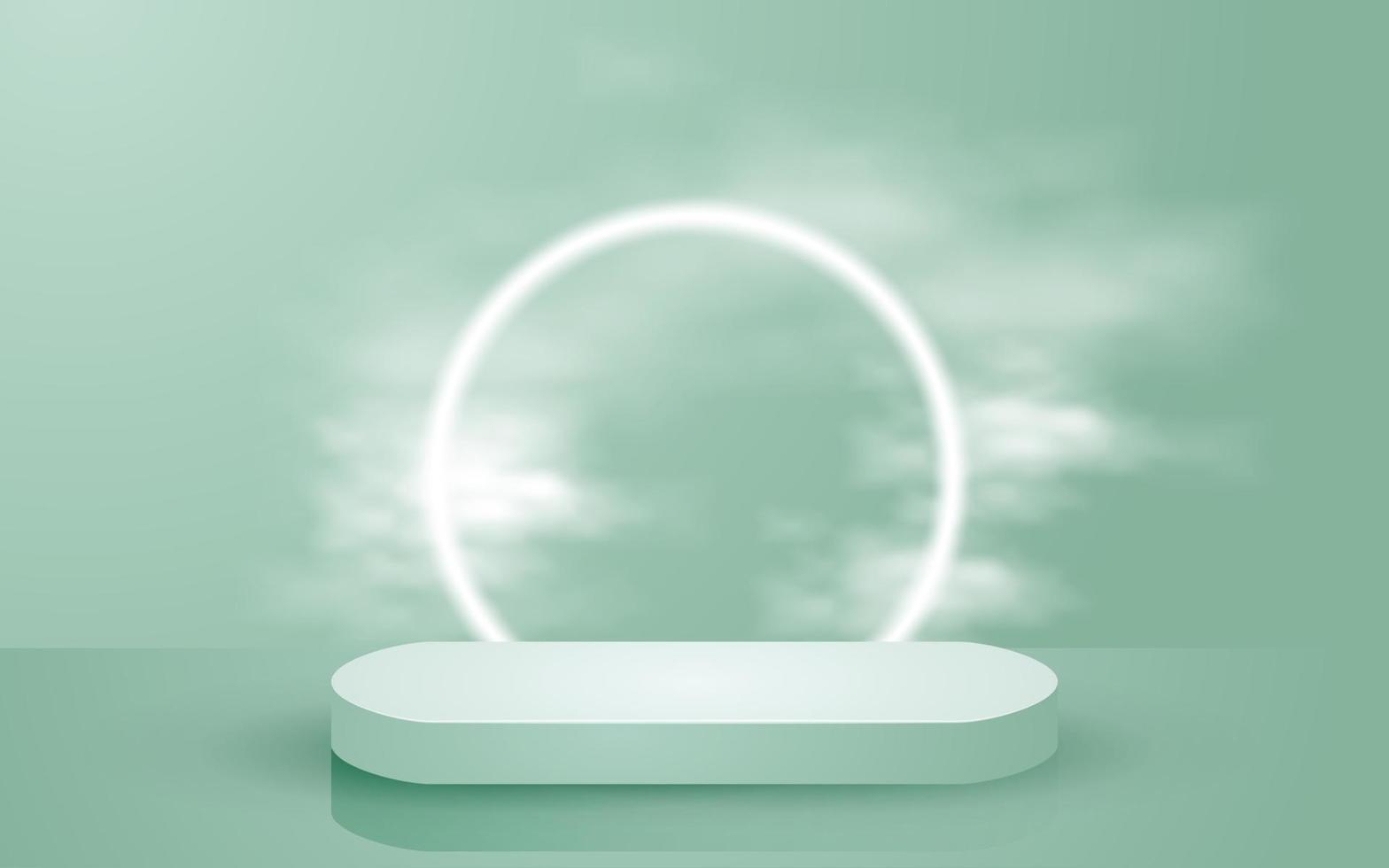 Abstract scene 3d round podium pastel green with realistic cloud background for product presentation mockup show vector