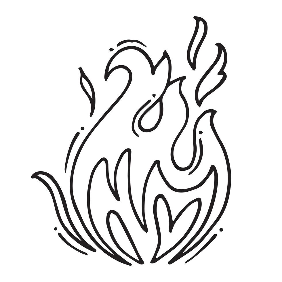Hand drawn fire icons. Fire Flames Icons Vector Set. Hand Drawn Doodle Sketch Fire, Black and White Drawing. Simple fire symbol.