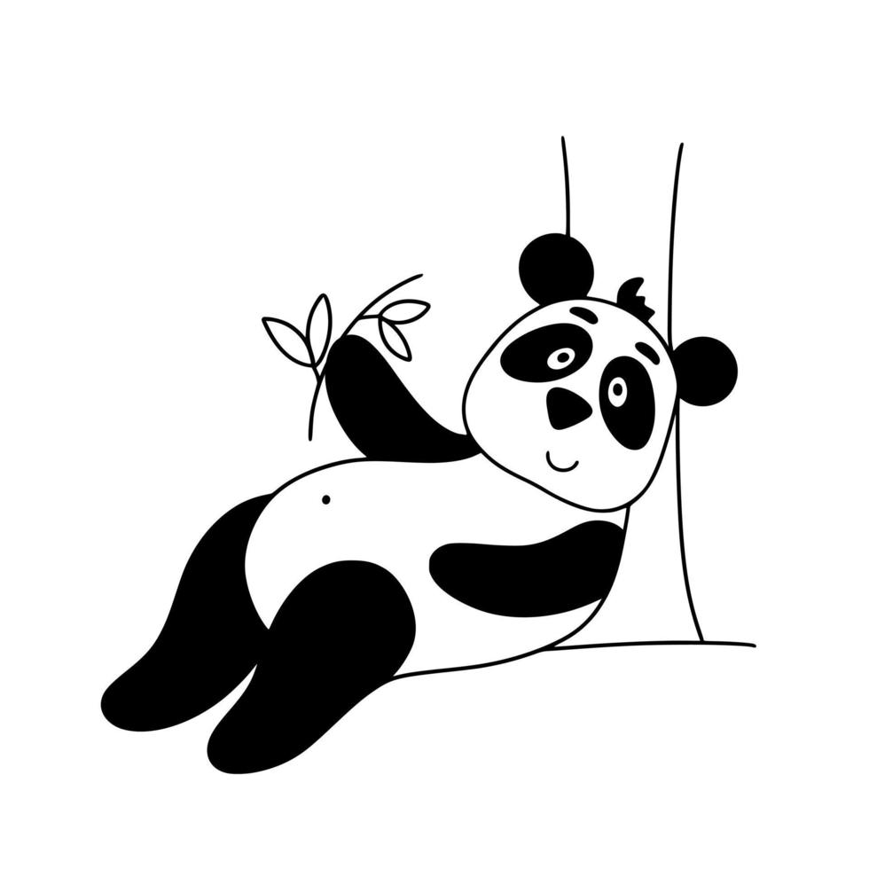 Funny panda character lies isolated vector illustration