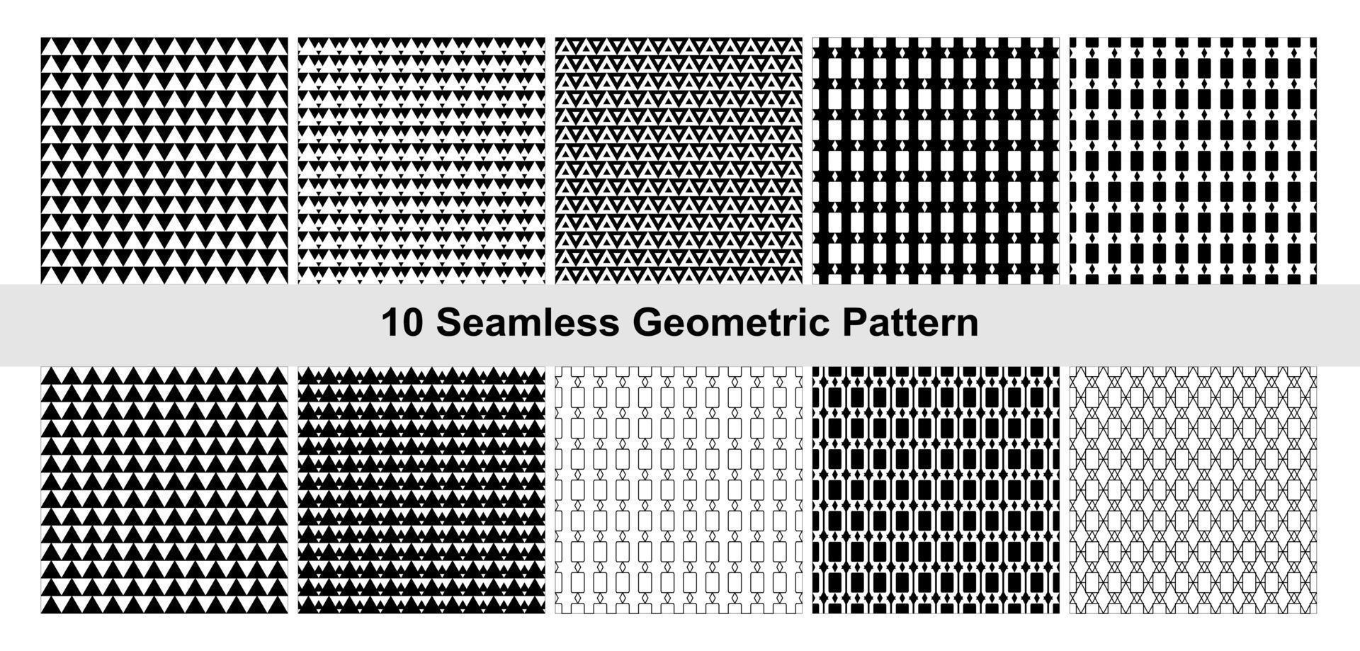 10 patrones geométricos en blanco y negro. vector