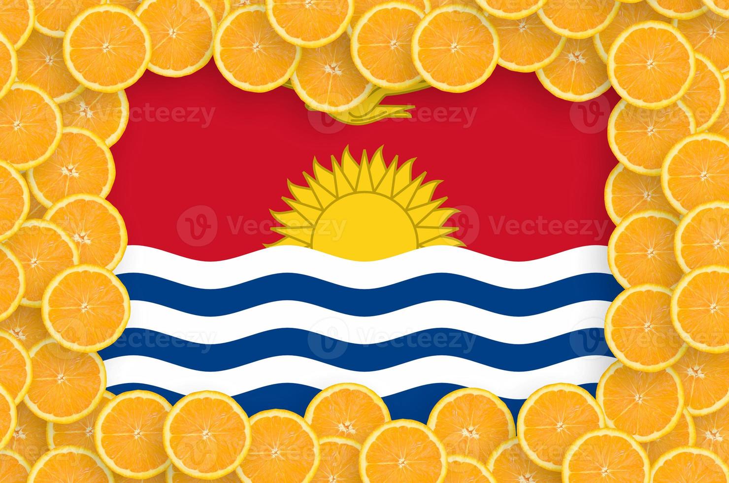 Kiribati flag in fresh citrus fruit slices frame photo