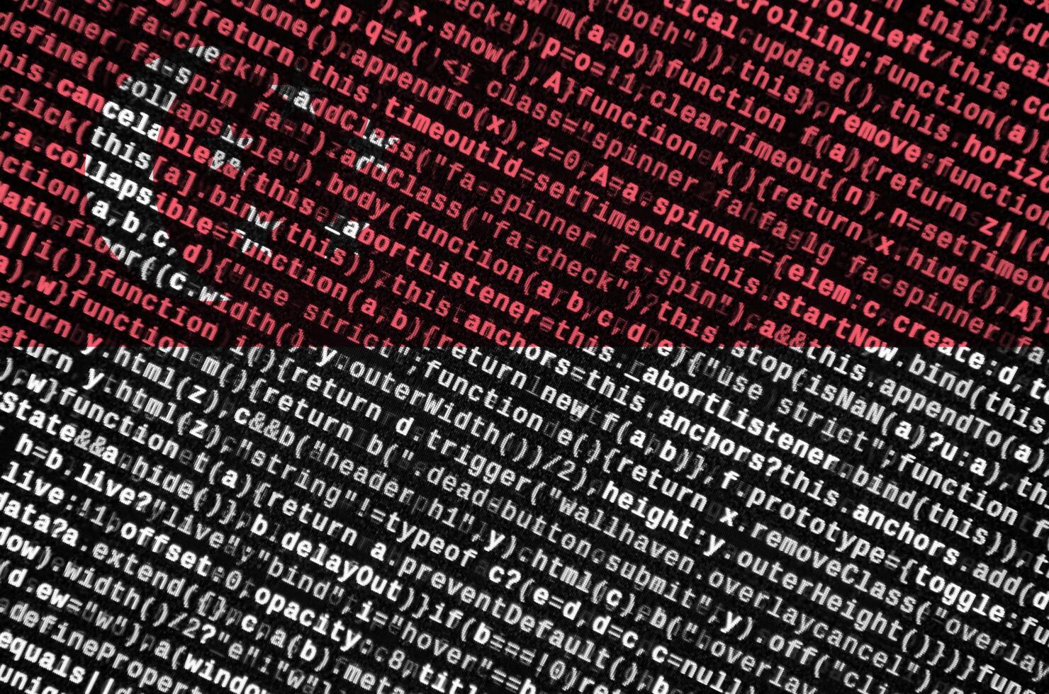 Singapore flag is depicted on the screen with the program code. The concept of modern technology and site development photo