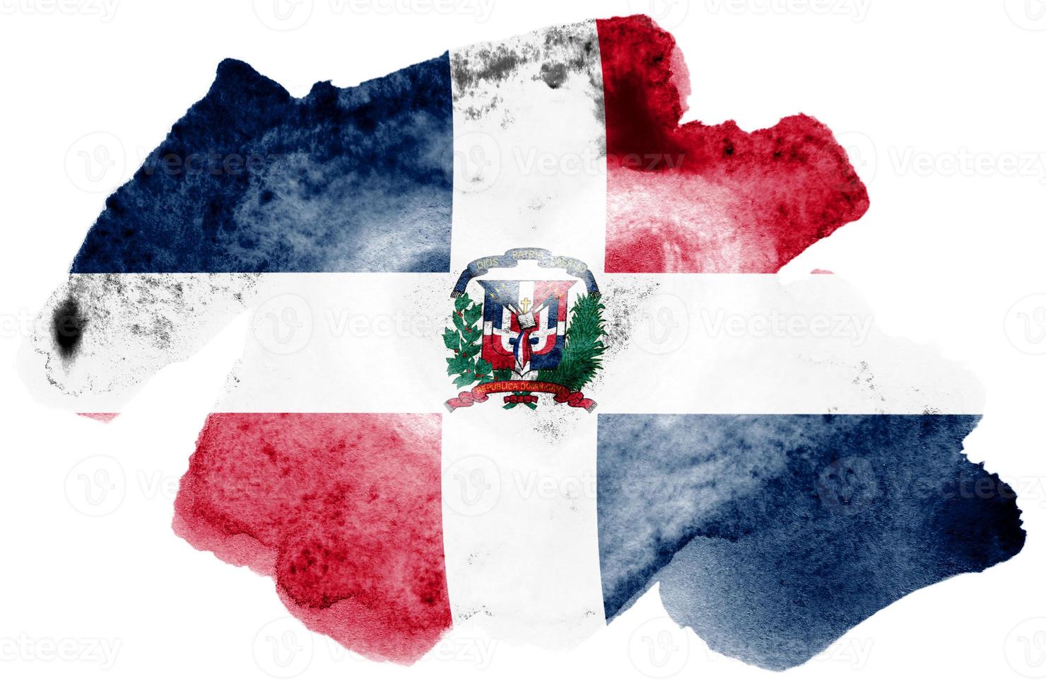 Dominican Republic flag is depicted in liquid watercolor style isolated on white background photo