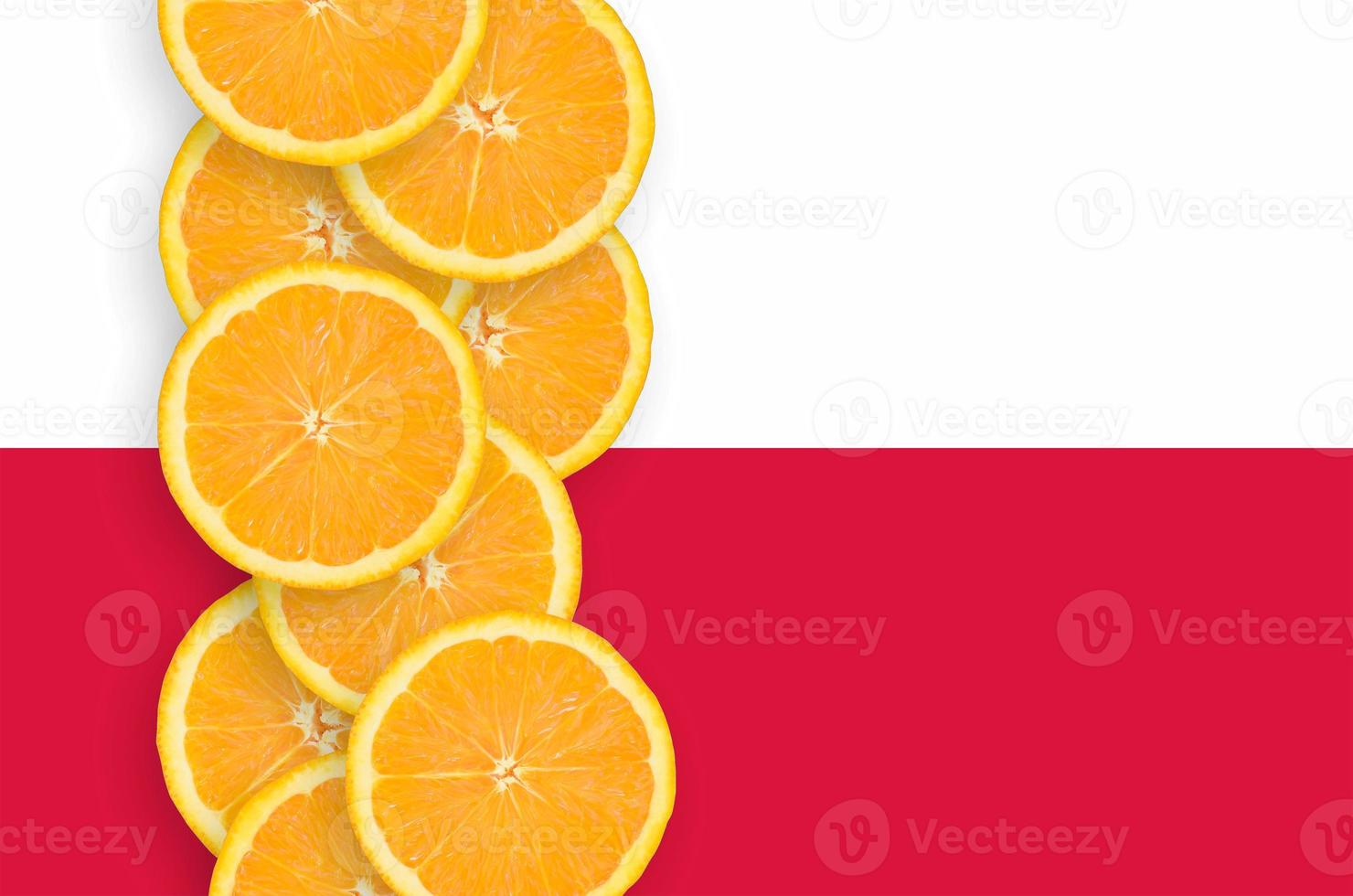 Poland flag and citrus fruit slices vertical row photo