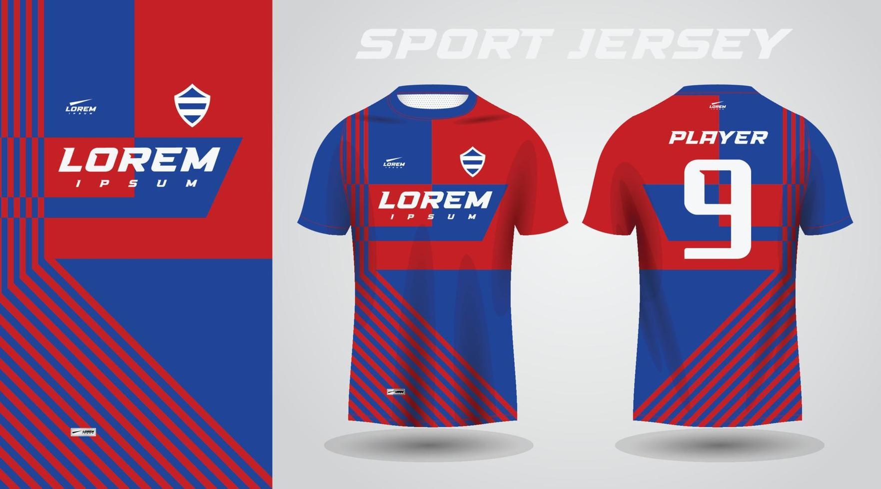 diseño de jersey deportivo de camisa roja azul vector