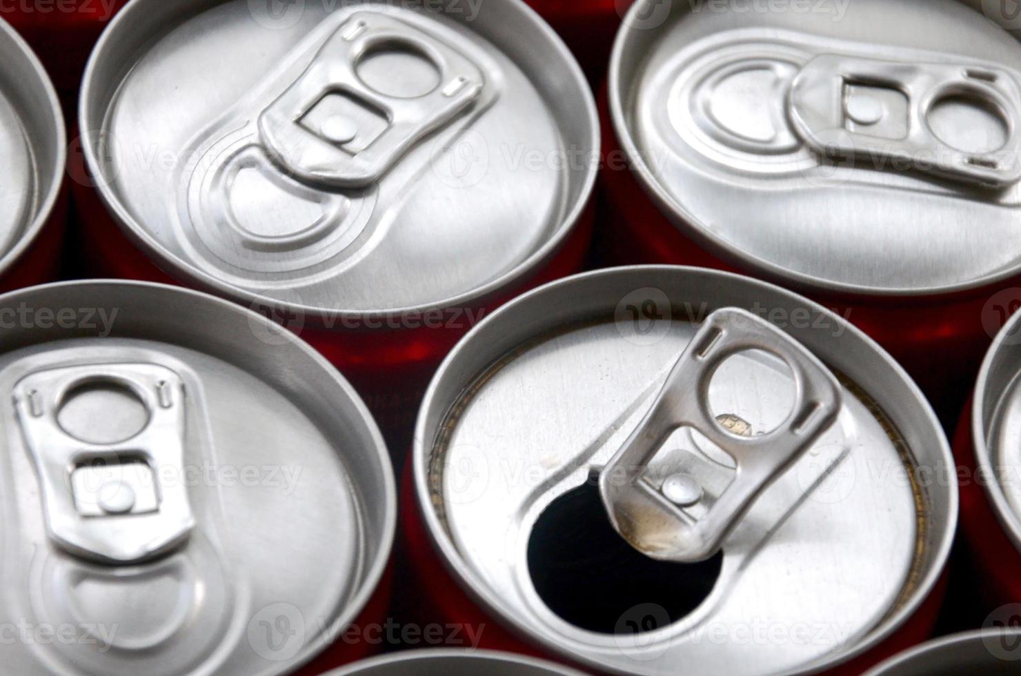 Many aluminium soda drink cans. Advertising for Soda drinks or tin cans mass manufacturing photo