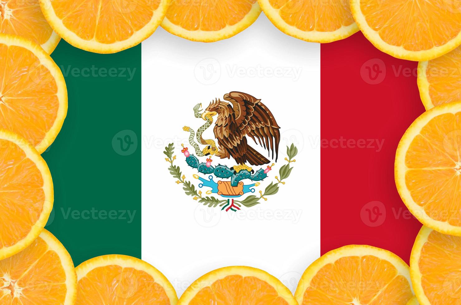Mexico flag in fresh citrus fruit slices frame photo