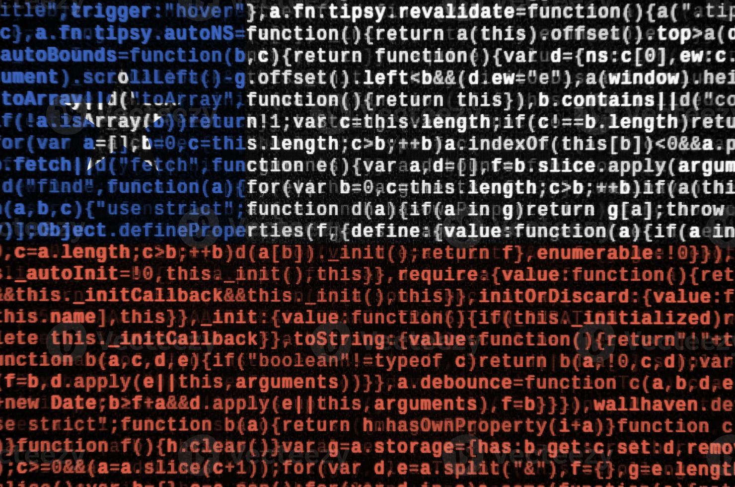 Chile flag is depicted on the screen with the program code. The concept of modern technology and site development photo