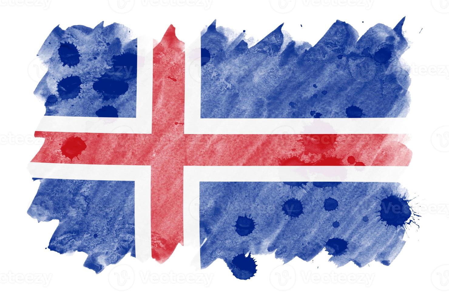 la bandera de islandia se representa en un estilo de acuarela líquida aislado en fondo blanco foto