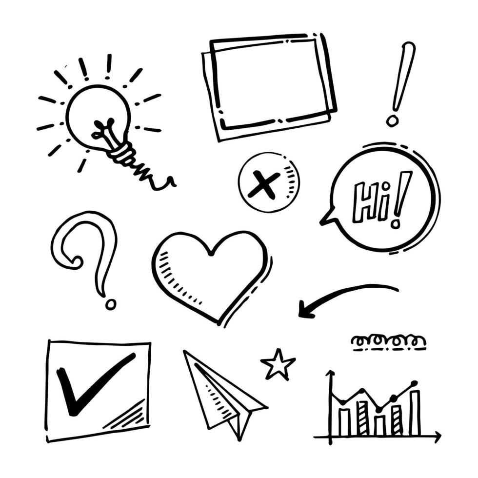 doodle mix consisting of lights, frames, question marks, love, checklists, diagrams and others vector