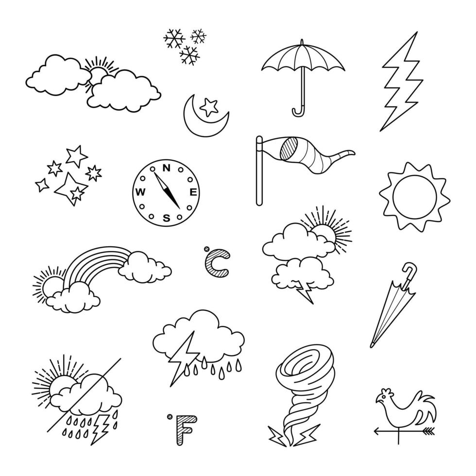 vector set of weather doodle elements, for design purposes