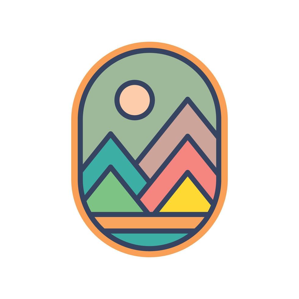 diseño abstracto de la insignia del logotipo de la montaña de la playa al atardecer. ilustración de vector de icono de diseño de logotipo