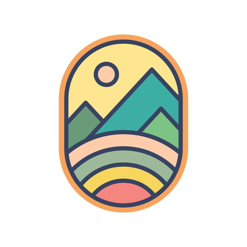 Abstract Sunset beach mountain logo badge design. Logo design icon vector illustration