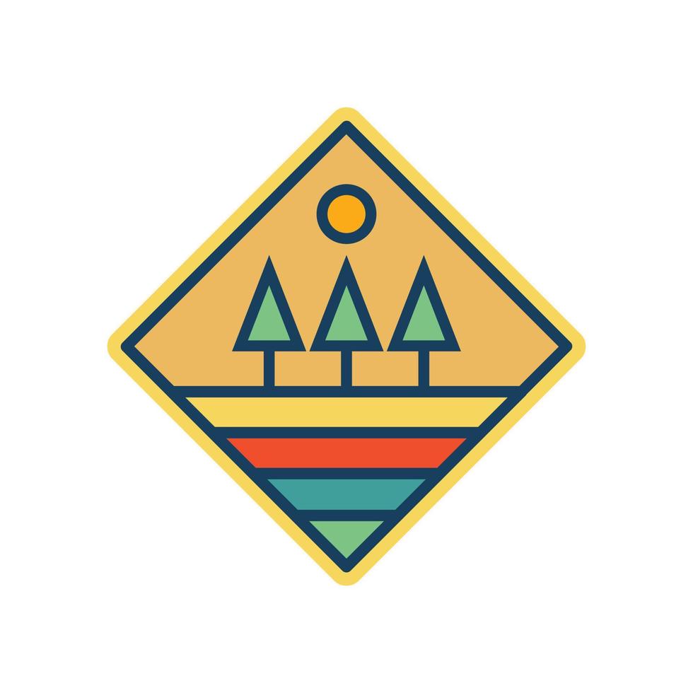 Abstract Sunset beach mountain logo badge design. Logo design icon vector illustration