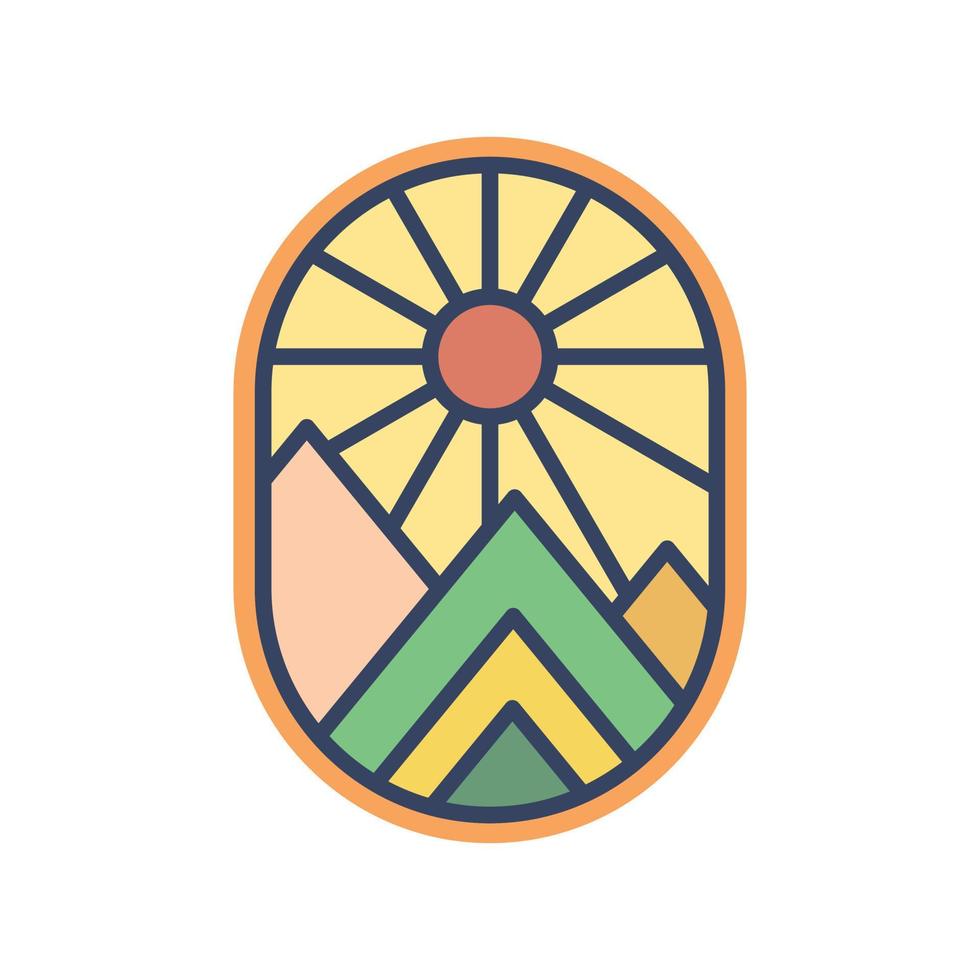 Abstract Sunset beach mountain logo badge design. Logo design icon vector illustration