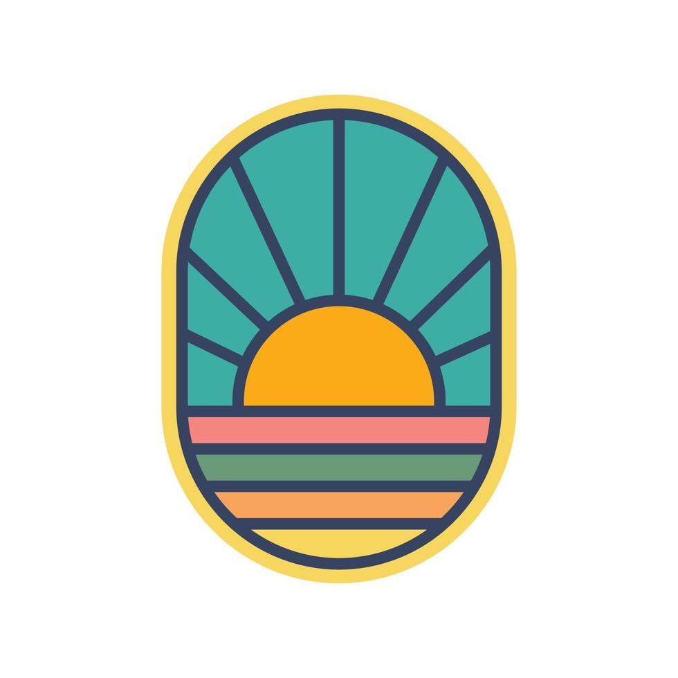 Abstract Sunset beach mountain logo badge design. Logo design icon vector illustration