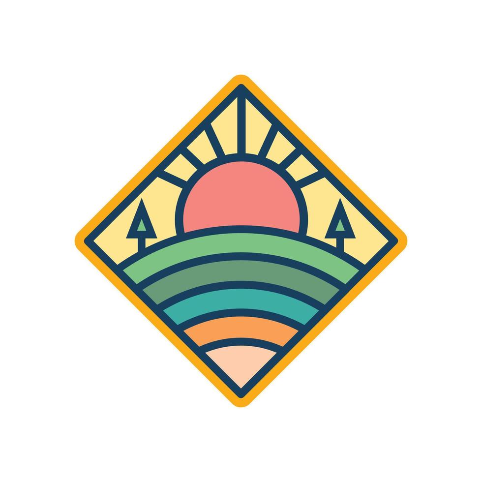 Abstract Sunset beach mountain logo badge design. Logo design icon vector illustration
