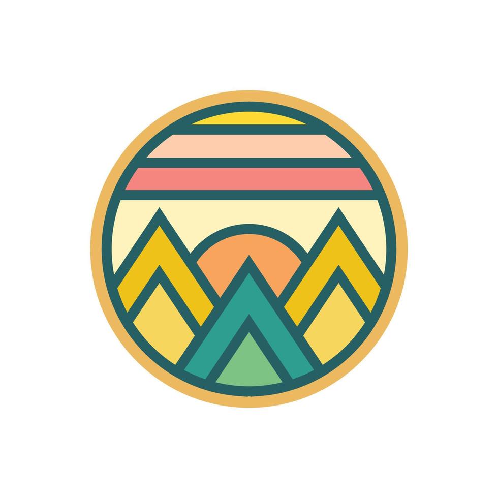 Abstract Sunset beach mountain logo badge design. Logo design icon vector illustration