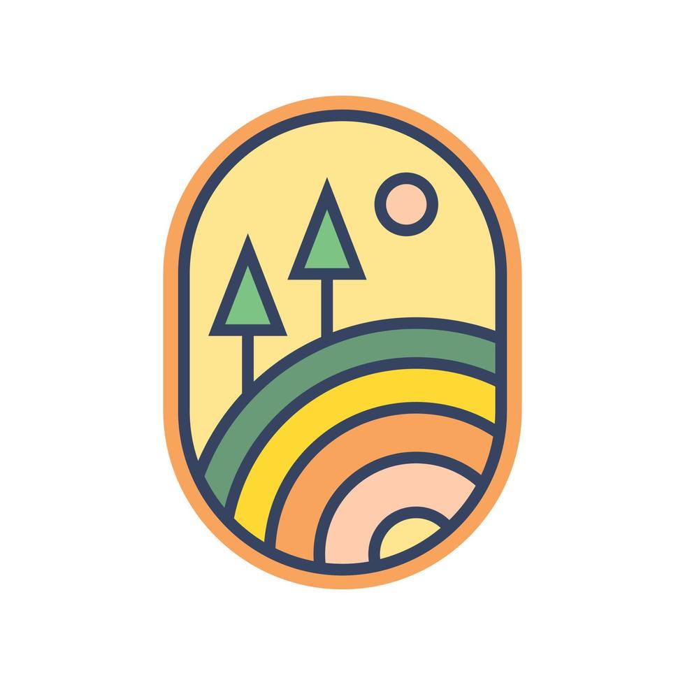 Abstract Sunset beach mountain logo badge design. Logo design icon vector illustration
