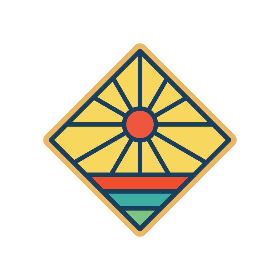 Abstract Sunset beach mountain logo badge design. Logo design icon vector illustration