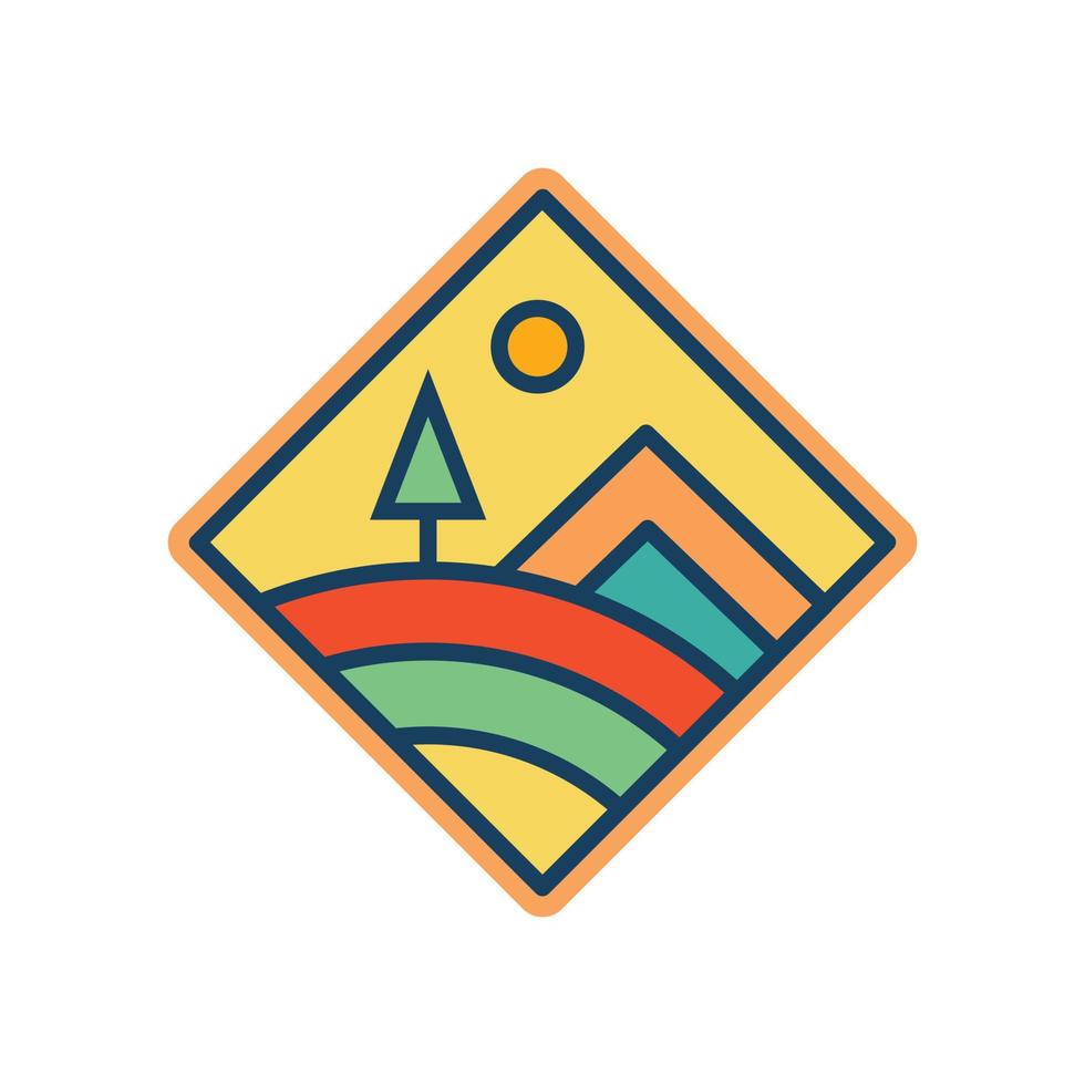 Abstract Sunset beach mountain logo badge design. Logo design icon vector illustration