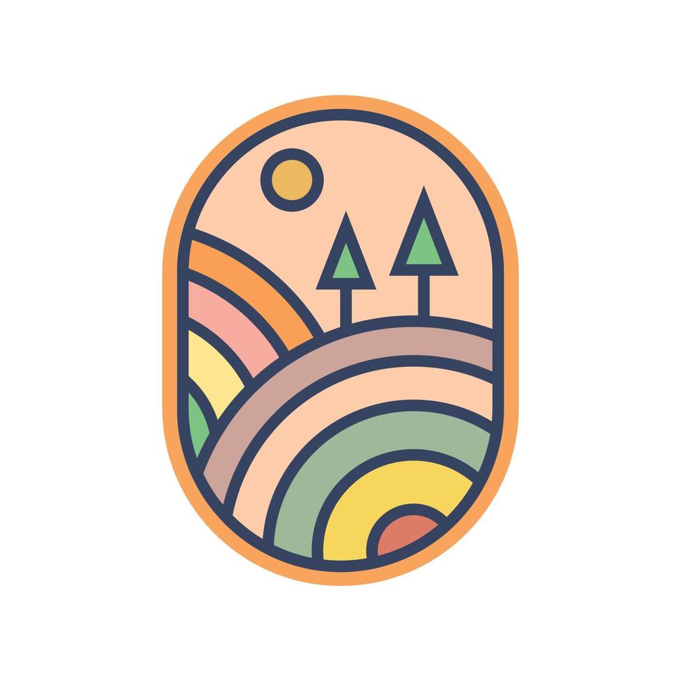 Abstract Sunset beach mountain logo badge design. Logo design icon vector illustration