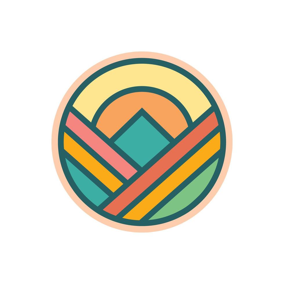 Abstract Sunset beach mountain logo badge design. Logo design icon vector illustration