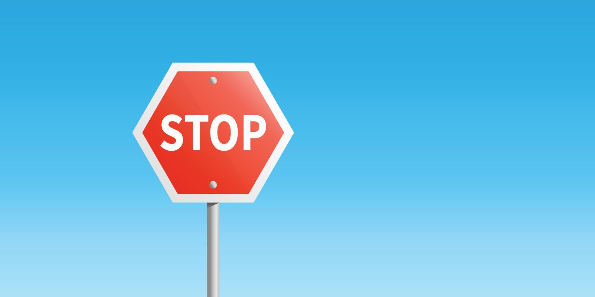 Red stop sign and blue sky background. vector