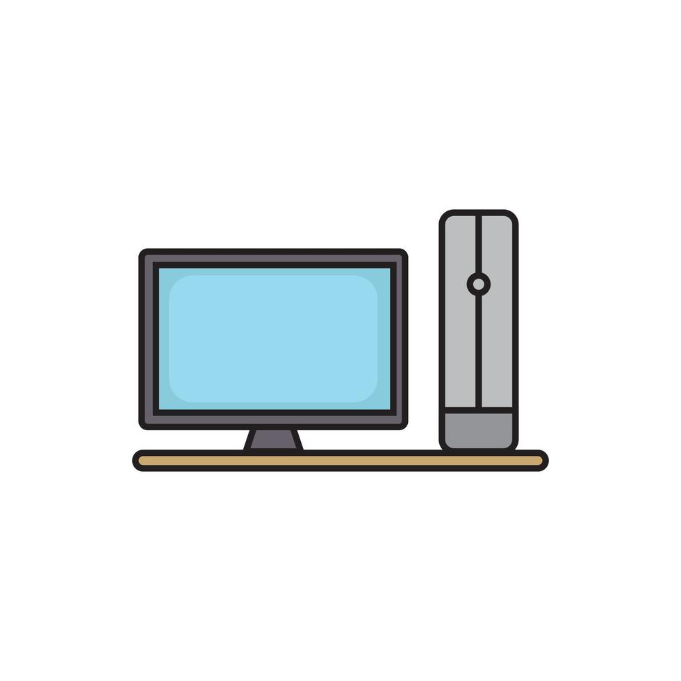 Computer and system unit. Colored line icons. Vector