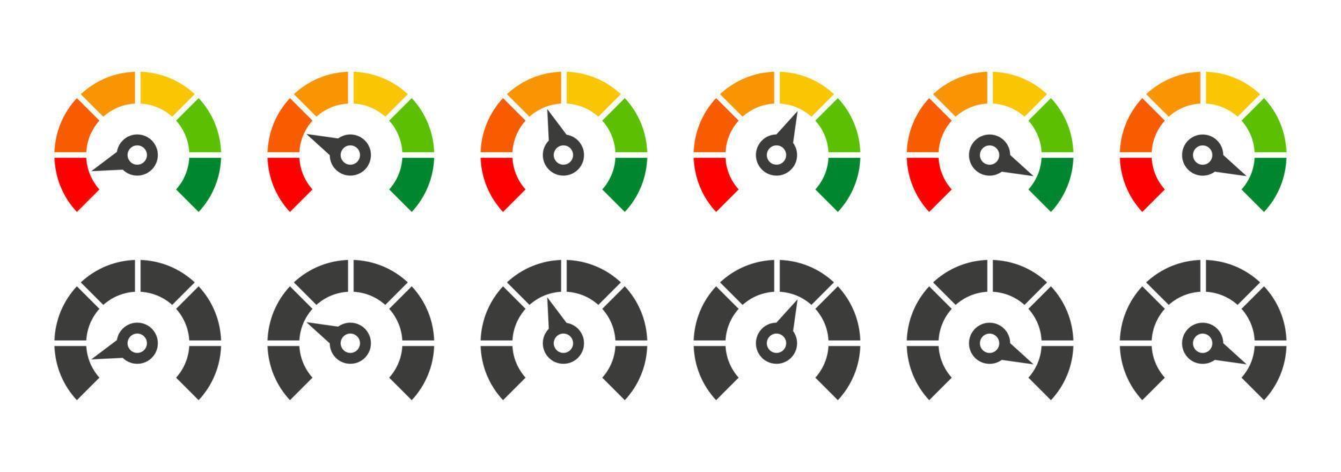 Set Of Speedometer Icons. Vector Illustration