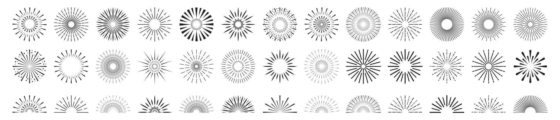 conjunto de iconos de rayos de sol.colección de rayos de sol vintage.ilustración vectorial vector