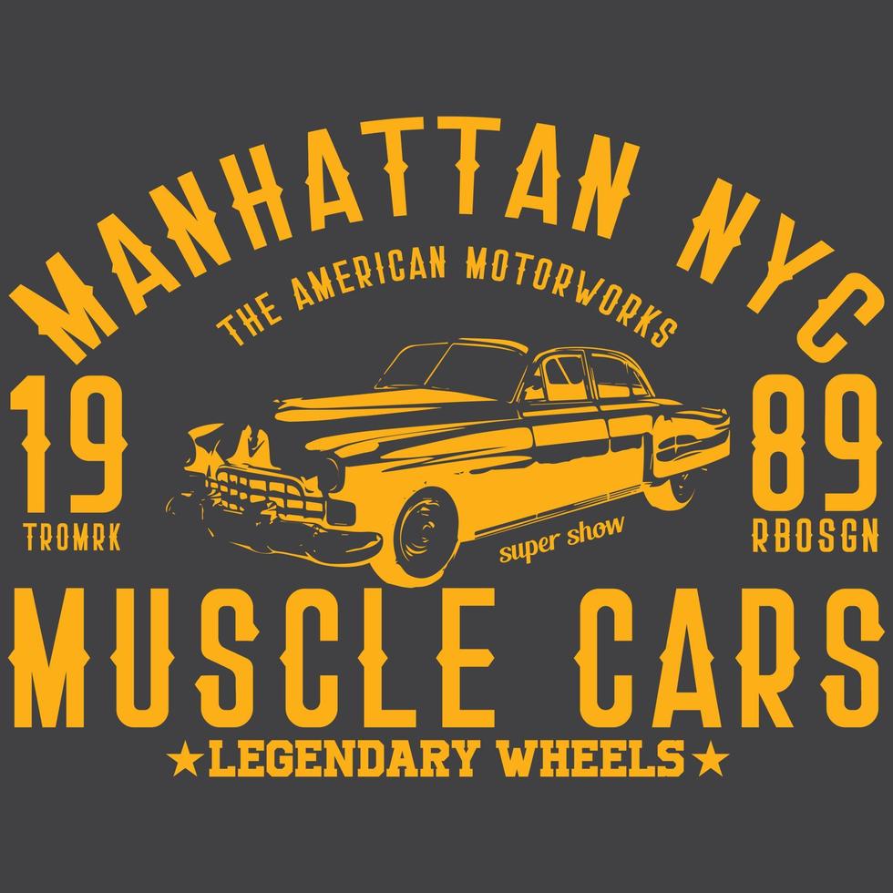 Manhattan NYC 1989 Muscle Cars Vector T-Shirt