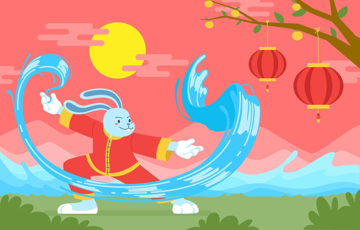 conejo jugando al agua en la celebración del año nuevo chino vector