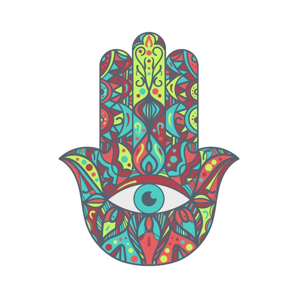 Hamsa Fatima Hand Tradition Talisman Colored Sign vector