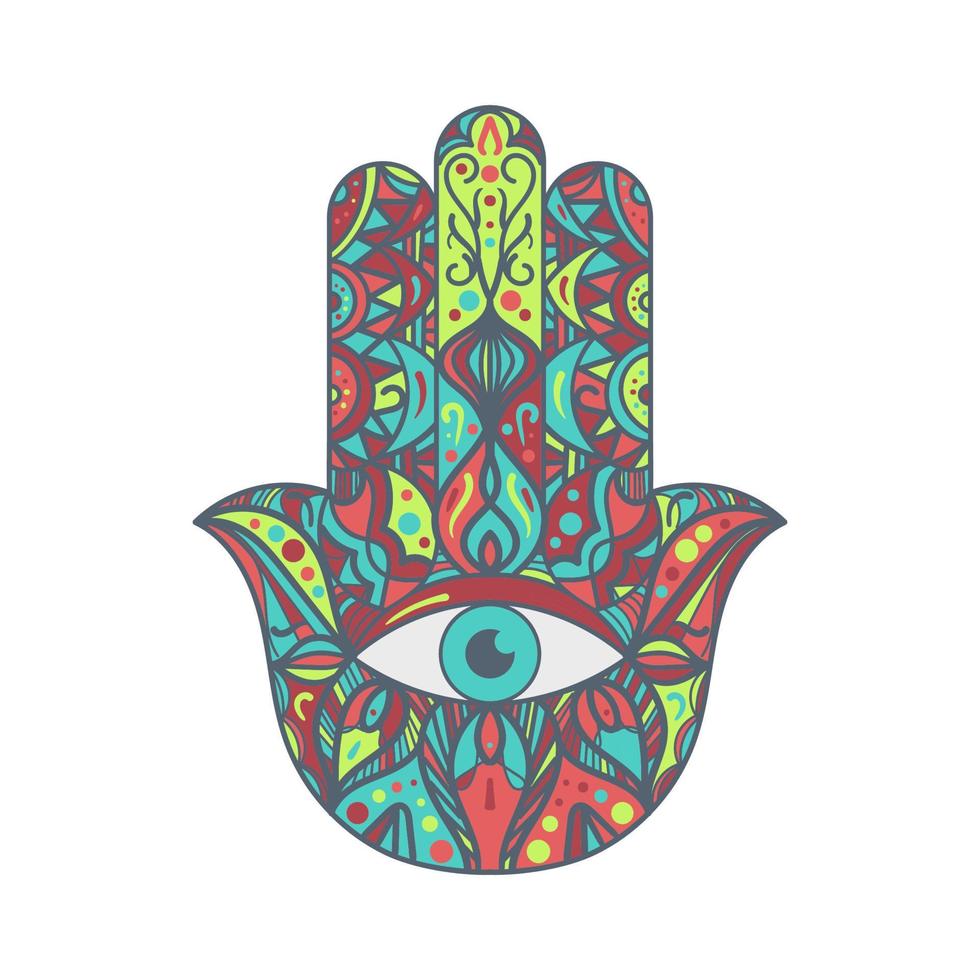 hamsa fatima mano tradición talismán letrero de color vector