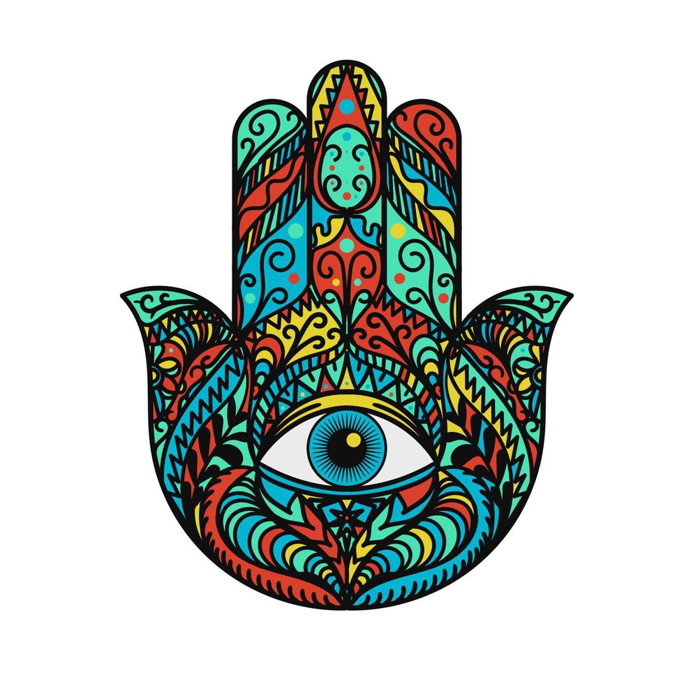 hamsa fatima mano tradición amuleto colorido símbolo vector