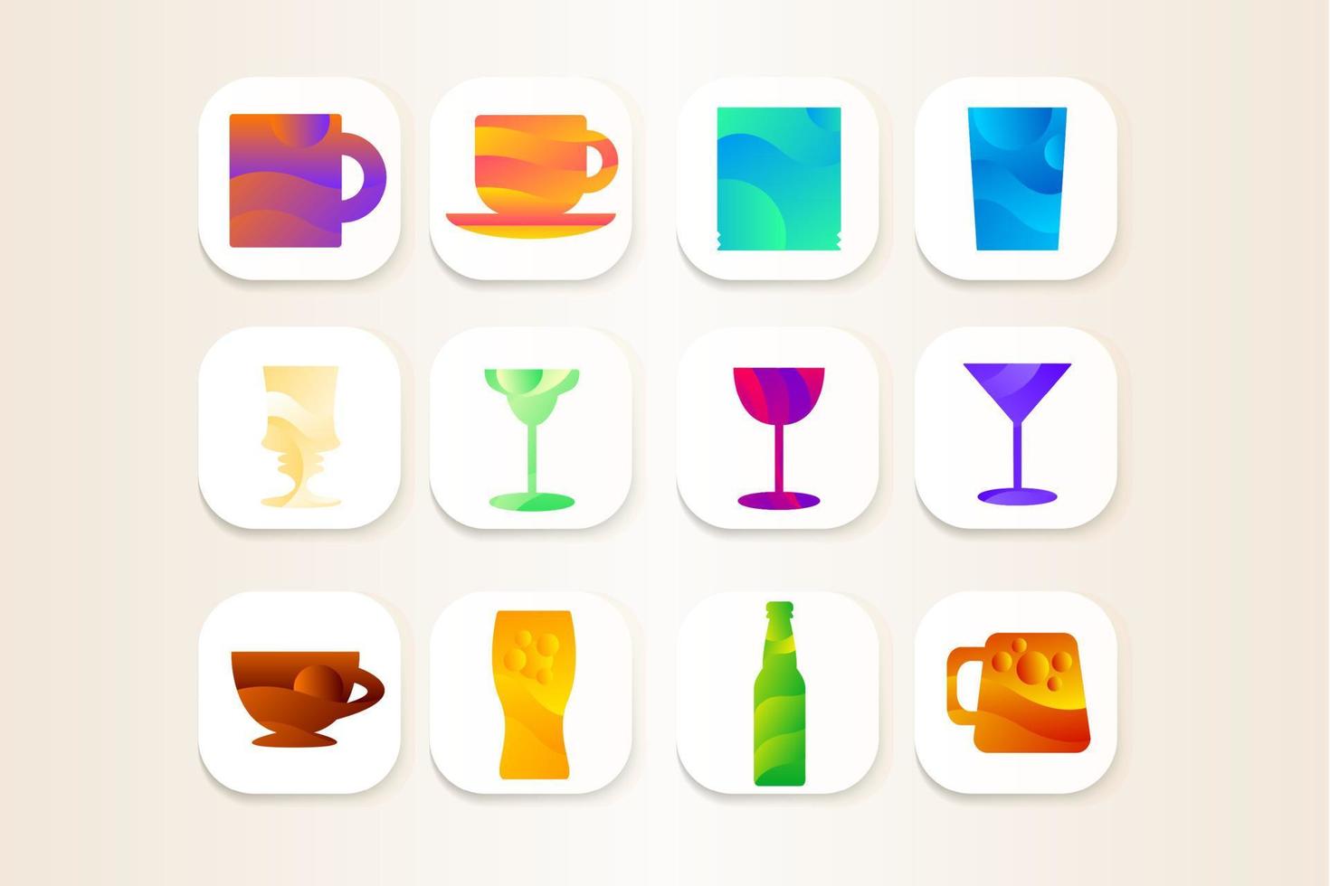 Drink glass and cup icon collection set vector