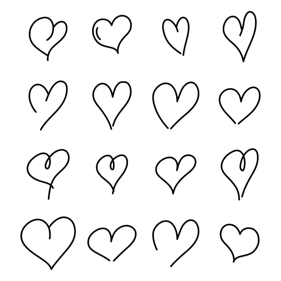 Hand drawn heart set vector icons