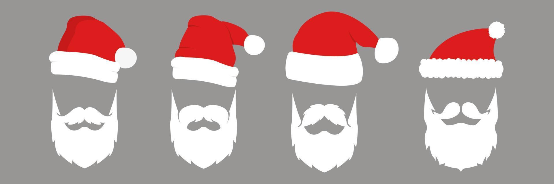 Santa claus hats and beards vector flat collection