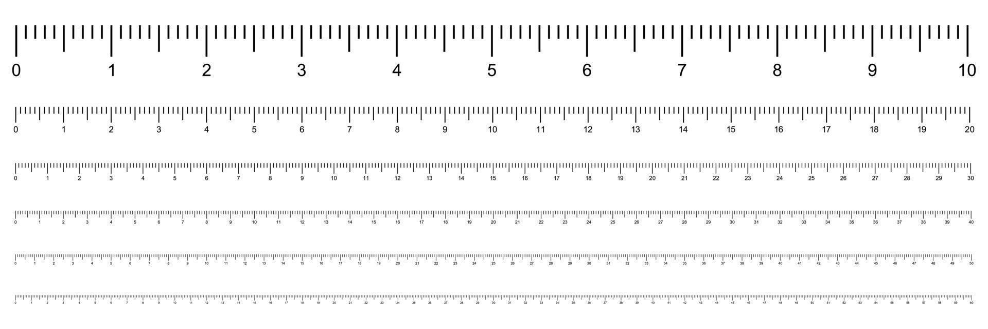 Measurement scale in cm. Ruler from 10 to 60 centimeters. Vector illustration