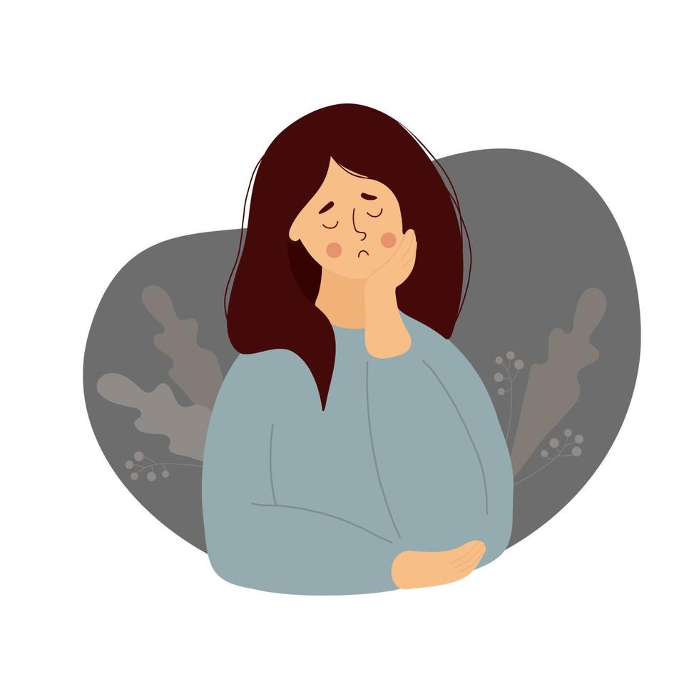 lonely girl is sad and crying. Vector illustration. Female character for concept of sad holiday and loneliness, emotion and depression.