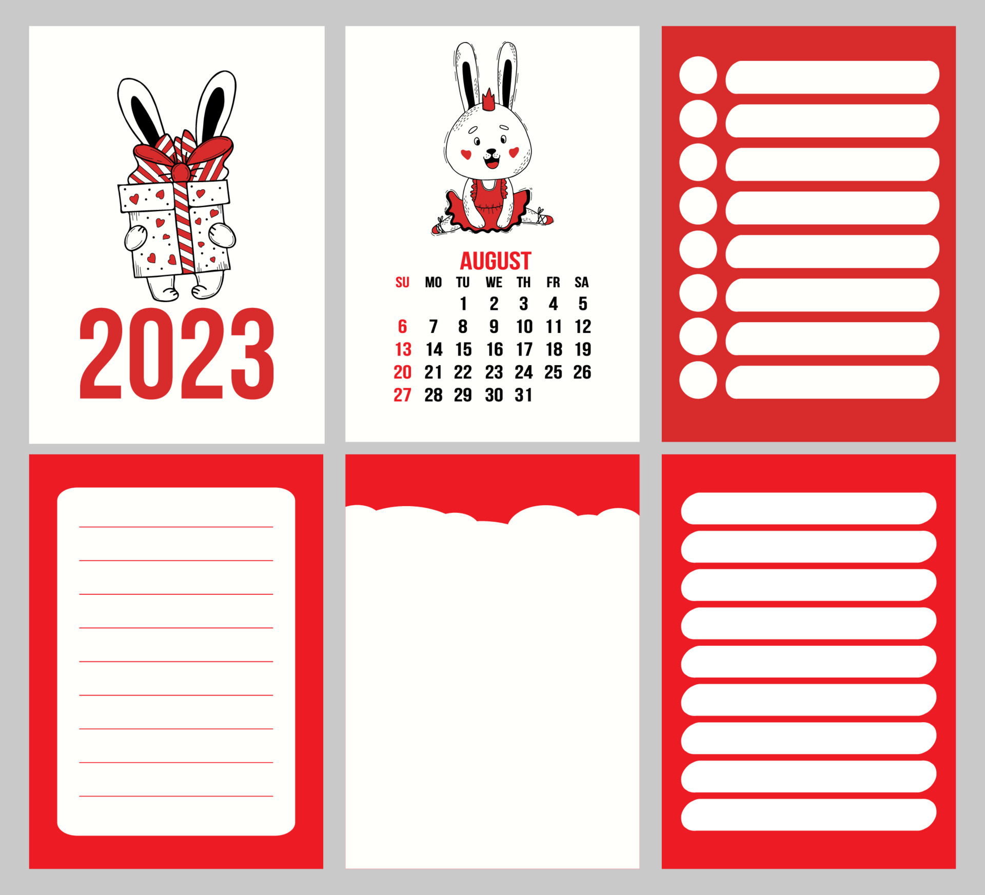 Collection Calendar Template For August 2023 With Cute Rabbit Ballerina Collection Calendar Template For August 2023 With Cute Rabbit Ballerina