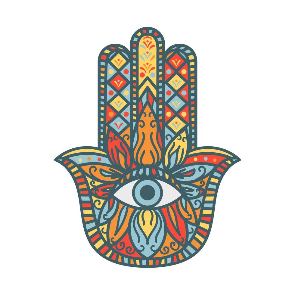 Hamsa Fatima Hand Religious Talisman Colored Sign vector