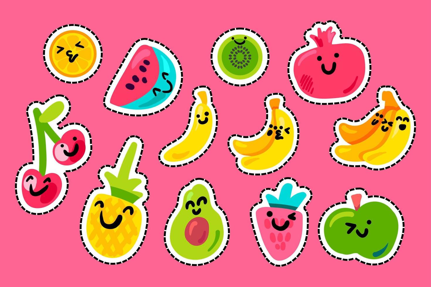 Tropical fruits cartoon kawaii pack vector