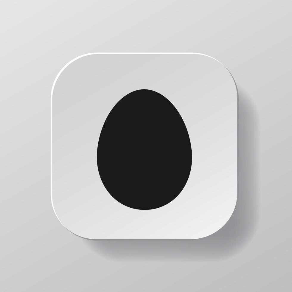 White square button with black egg outline icon, black animal egg on the white plate. Flat symbol sign vector illustration isolated on white background. Healthy nutrition concept