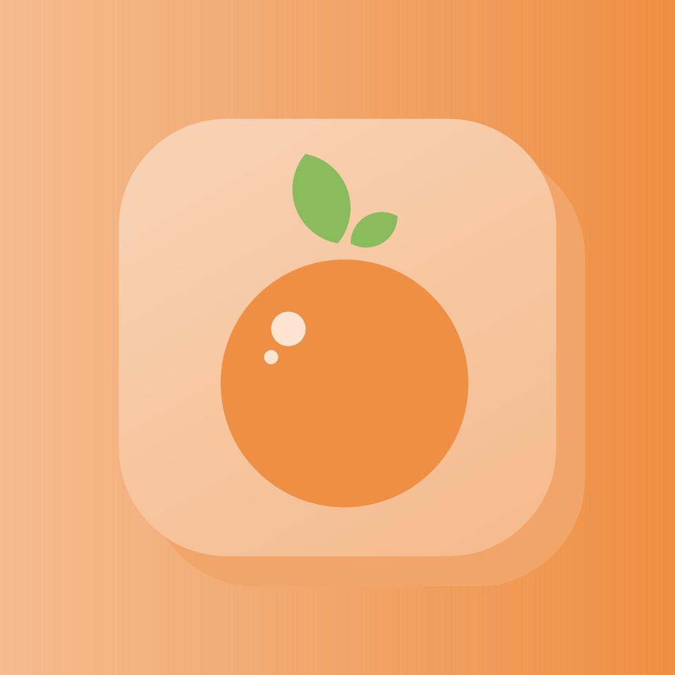 Orange fruit 3d button outline icon. Healthy nutrition concept. Flat symbol sign vector illustration isolated on orange color background
