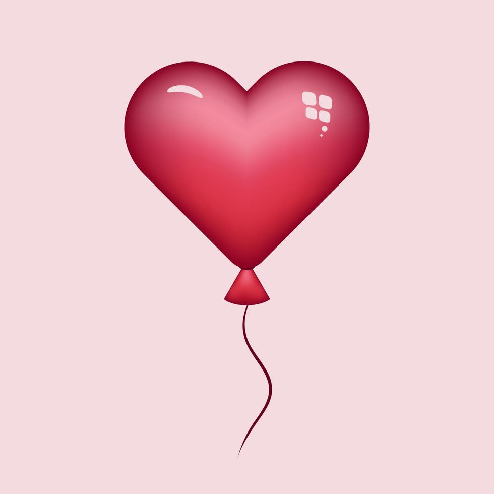 Red heart air balloon for celebrations. Heart shape gel balloon for designing banners and invitations on pink background vector