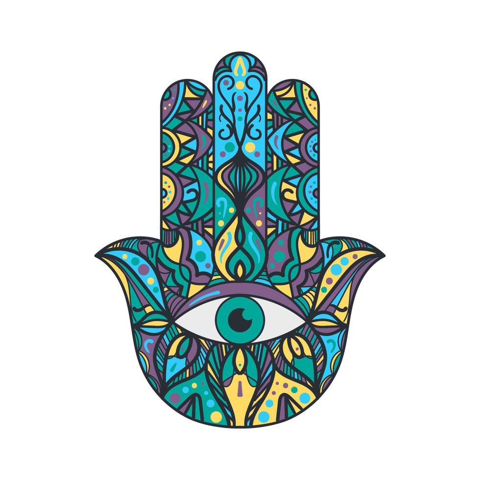 Hamsa Fatima mano talismán religioso signo de color vector