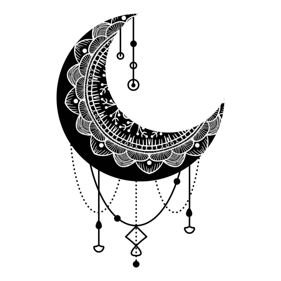 Hand Drawn Moon with Flowers, Mandalas and Paisley vector